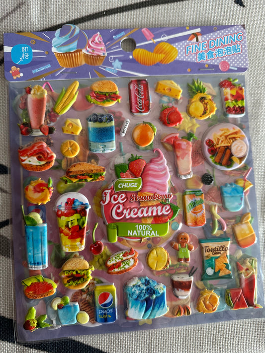 3D Puffy Food Stickers - Double Layer Kawaii Bubble Decals